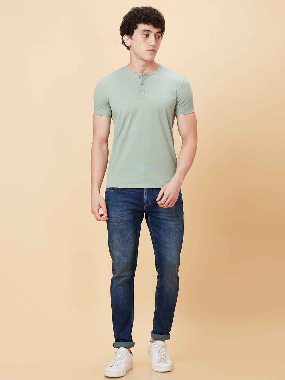 Being Human Cotton Henley Neck Short Sleeves Regular Fit Pockets Casual T-shirt