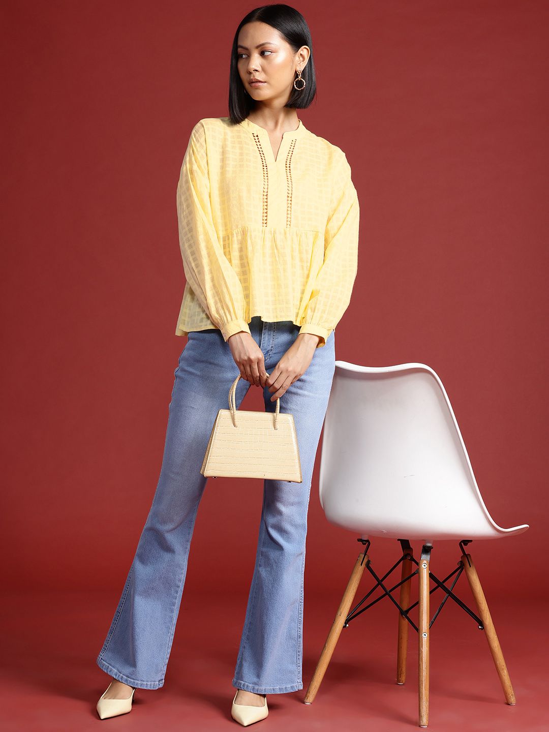 all about you Mandarin Collar Cotton Top