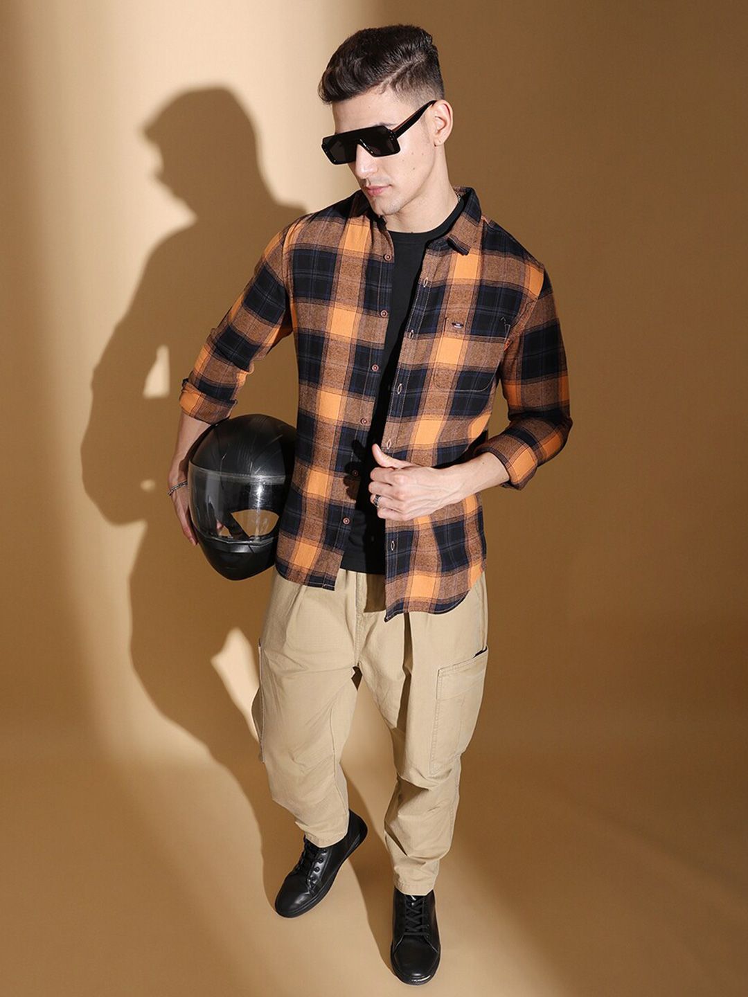 The Indian Garage Co Slim Fit Checked Twill Pure Cotton Casual Shirt