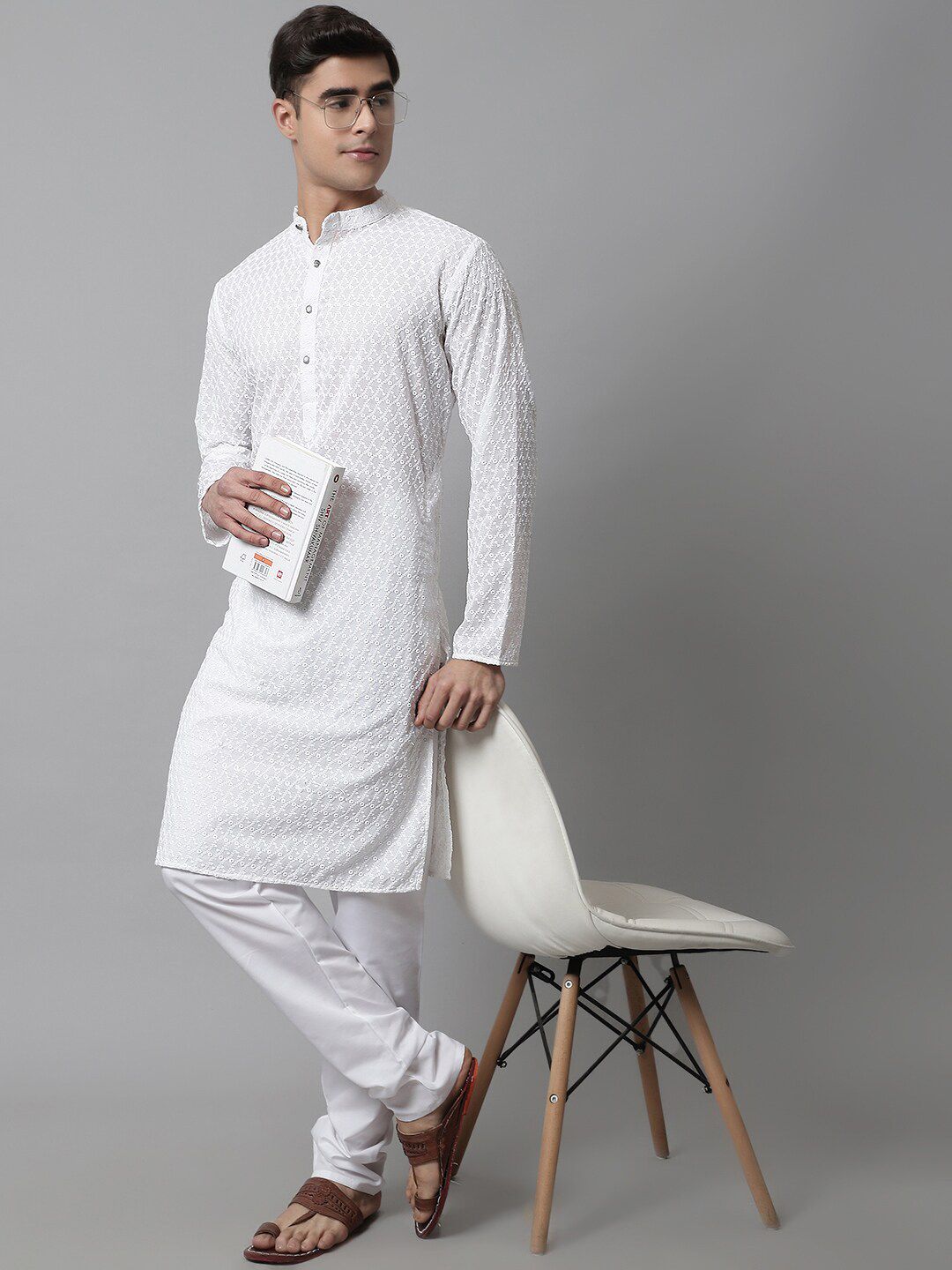 Jompers Ethnic Motifs Embroidered Regular Chikankari Pure Cotton Kurta with Churidar