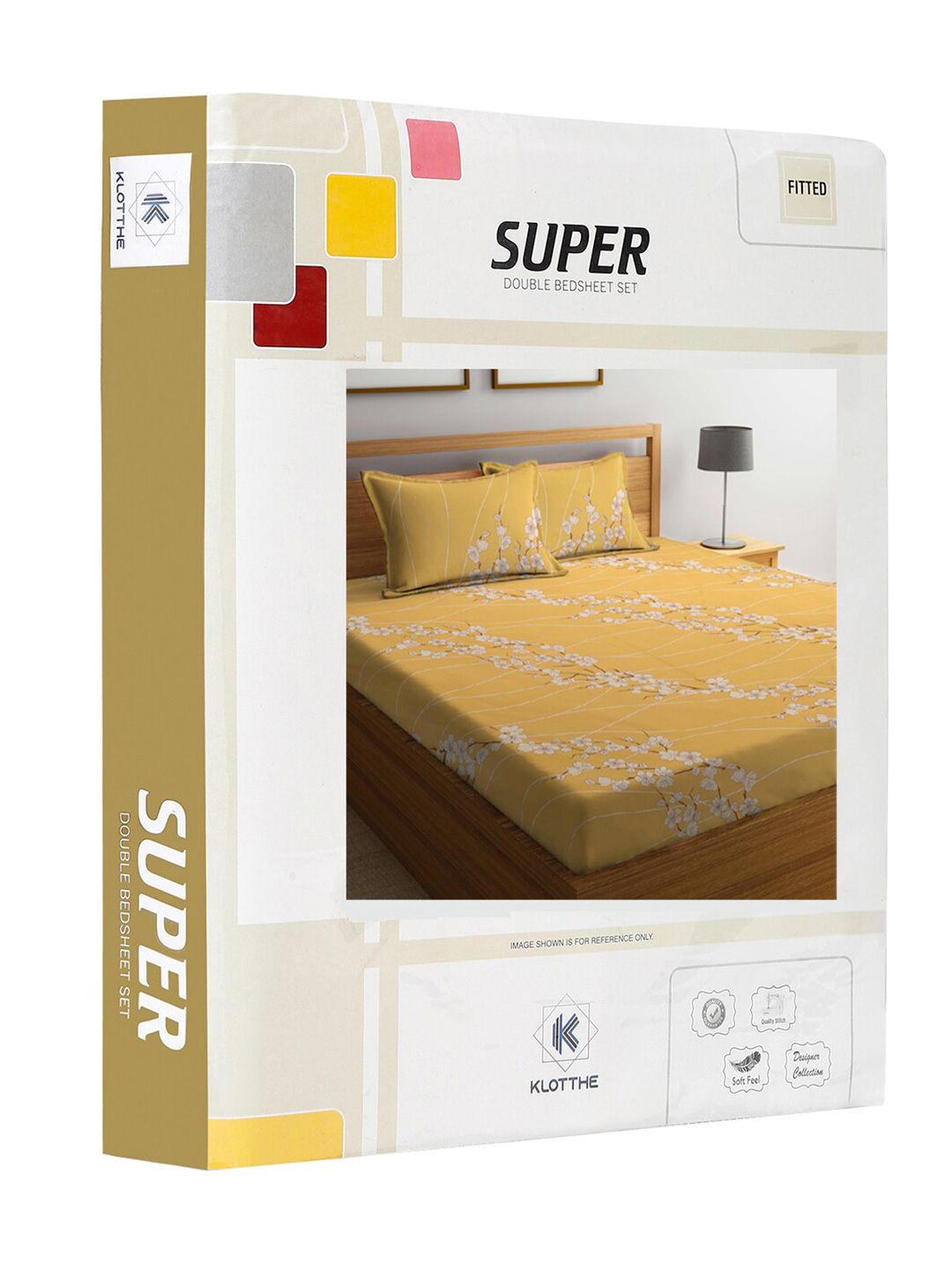 KLOTTHE Yellow Floral Pure Cotton 400 TC Fitted King Superfine Bedsheet with 2 Pillow Covers-250 x 225 cm