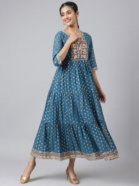 AURELIA Blue Ethnic Motifs Maxi Dress