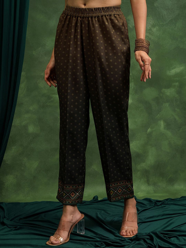 Vishudh Brown Floral Printed Regular Kurta with Trousers & Dupatta