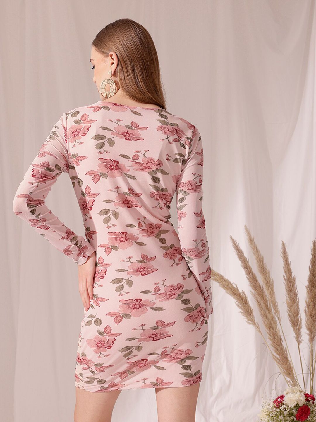 STREET 9 V Neck Floral Print Long Sleeve Wrap Dress