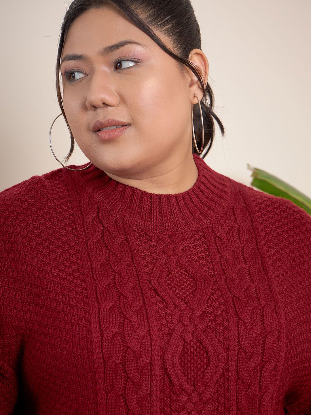 CURVY STREET Plus Size Ribbed Turtle Neck Pure Acrylic Pullover