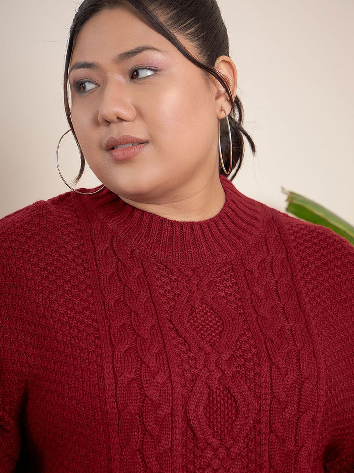 CURVY STREET Plus Size Ribbed Turtle Neck Pure Acrylic Pullover