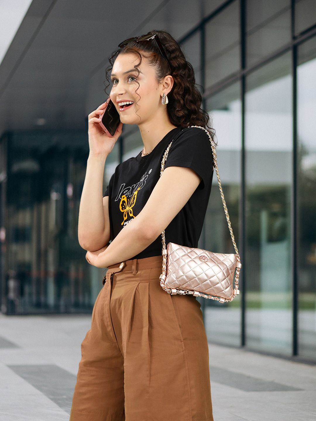 Lino Perros Gold-Toned Quilted Small Sling Bag