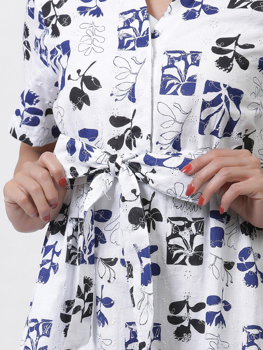 W Floral Printed Shirt Collar Short Sleeves Maxi Shirt Dress