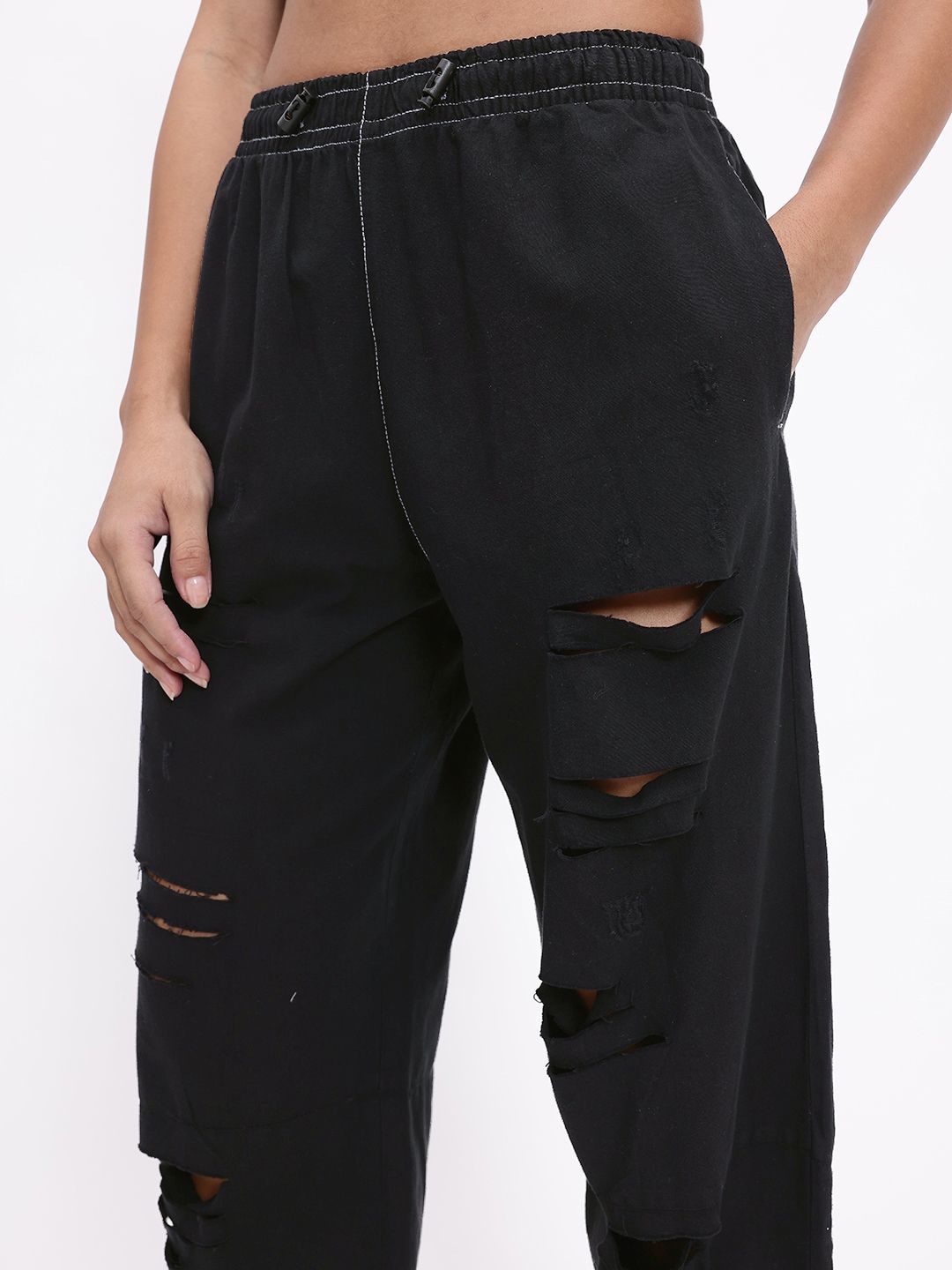 DressBerry Women Comfy Chic Ripped Slouchy Fit Trousers