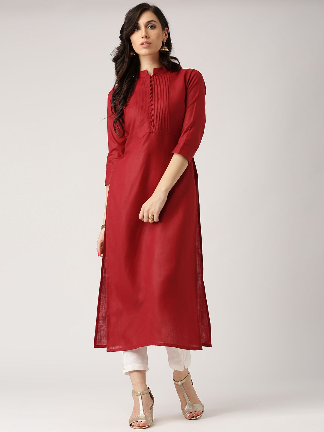 Libas Women Maroon Solid Straight Kurta