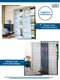 URBAN SPACE Blue & White Set of 2 Floral Sheer Door Curtain