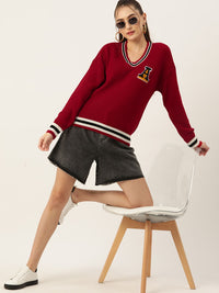 DressBerry Acrylic Ribbed Applique Pullover