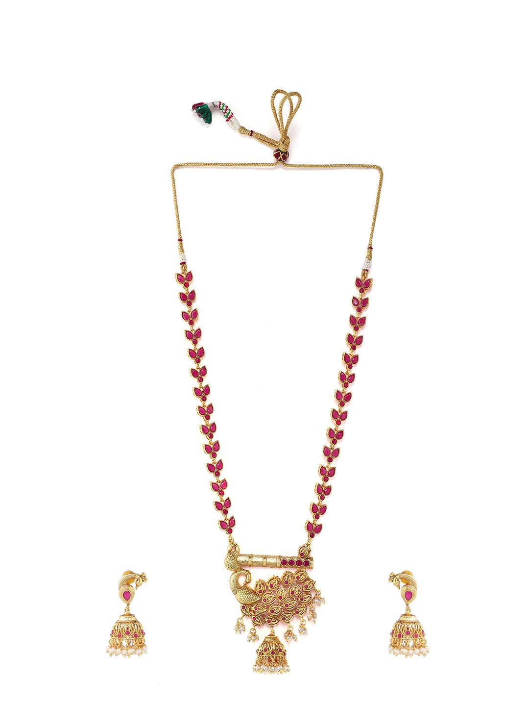 Rubans Wanita berlapis emas & merah jambu buatan tangan ruby ​​ruby ​​set barang kemas