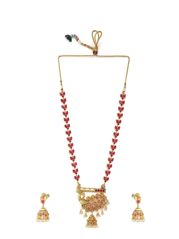 Rubans Women Gold-Plated & Pink Handcrafted Faux Ruby Studded Jewellery Set
