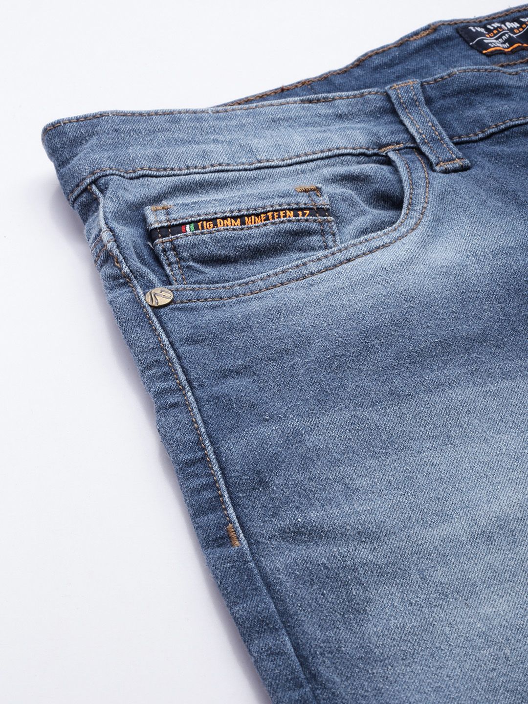 The Indian Garage Co Men Blue Mildly Distressed Heavy Fade Stretchable Jeans