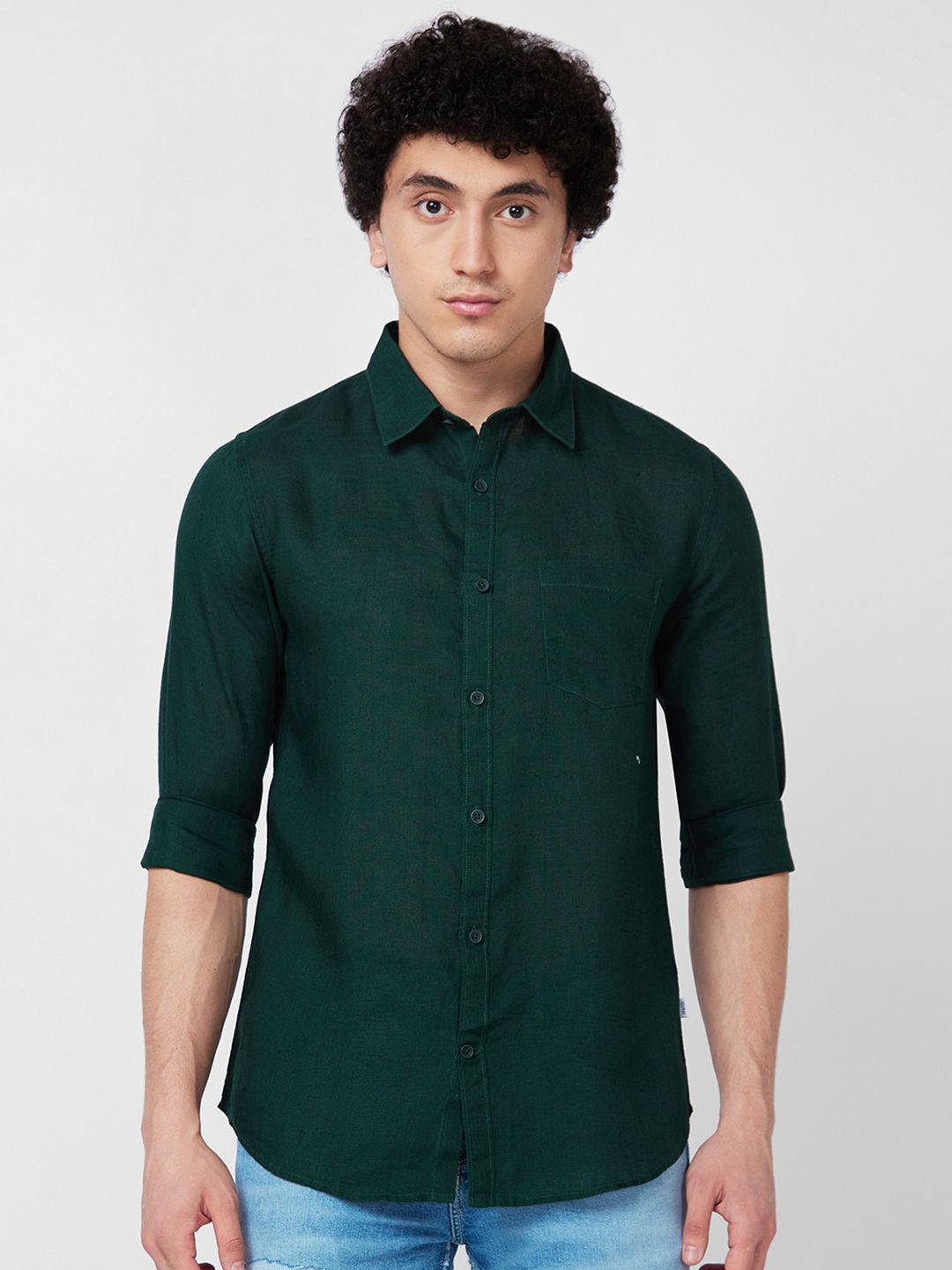 SPYKAR Spread Collar Linen Casual Shirt