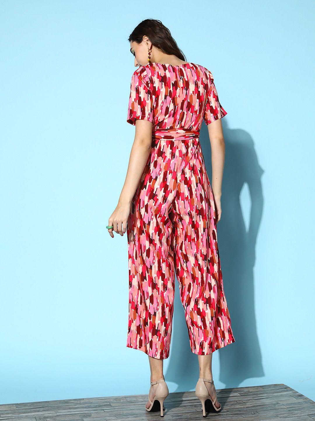 Berrylush Women Pink Printed Belted Detail Jumpsuit
