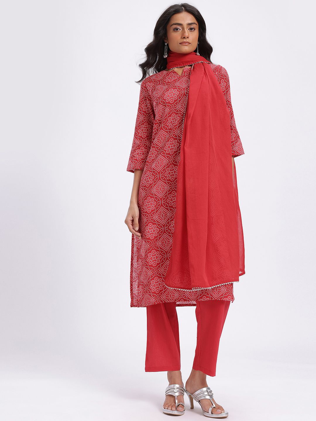 Anouk Bandhani Printed Cotton Kurta with Trousers & With Dupatta