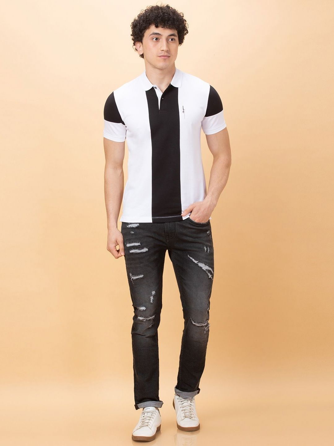 Being Human Men Colourblocked Polo Collar T-shirt
