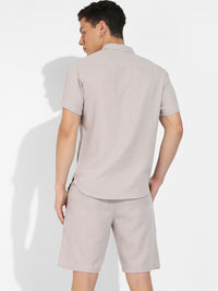 Campus Sutra Beige Self Design Shirt With Shorts