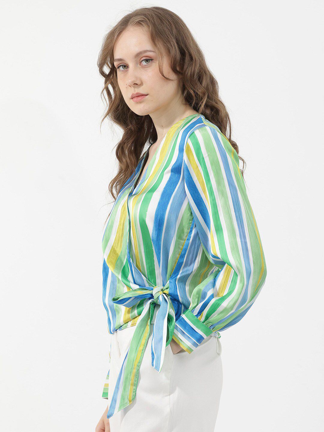 RAREISM Striped V-Neck Shirt Style Top