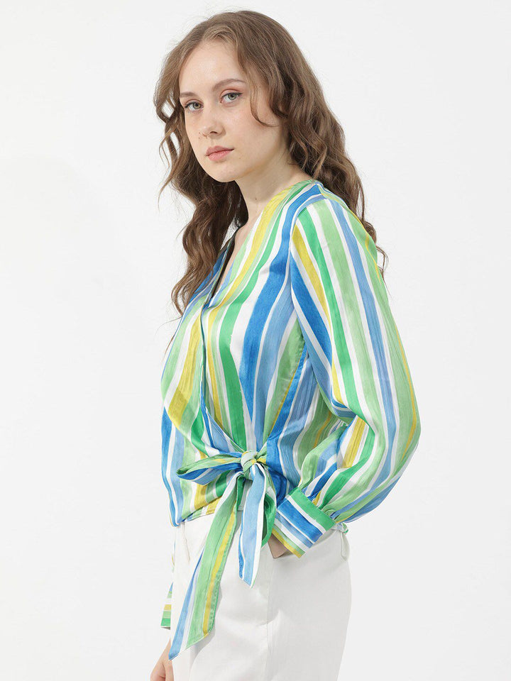 RAREISM Striped V-Neck Shirt Style Top