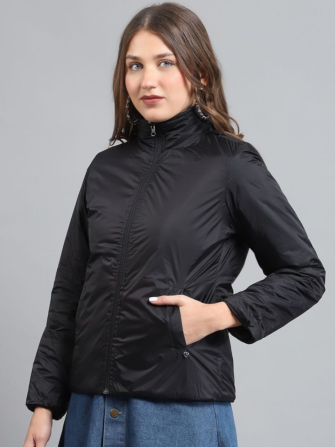 Monte Carlo Women Mock Collar Solid Casual Lightweight Padded Jacket