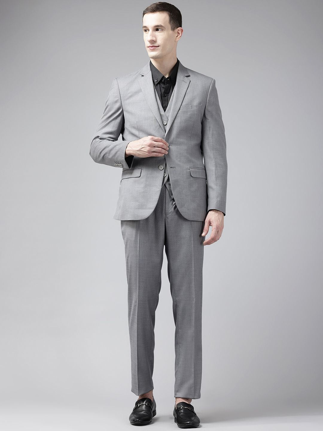 Park Avenue Notched Lapel Collar Oxford Weave 3 Piece Formal Suit