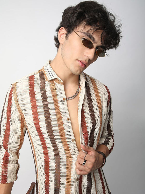 VASTRADO Men Classic Slim Fit Multi Stripes Opaque Striped Casual Shirt