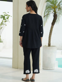 House of Chikankari Black 2 Pieces Cotton Solid Tunic with Trousers Co-Ord Set