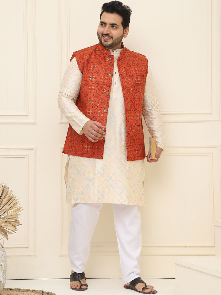 SOJANYA PLUS Lelaki Plus Size Printed Mandarin Collar Nehru Jaket