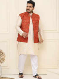 SOJANYA PLUS Lelaki Plus Size Printed Mandarin Collar Nehru Jaket