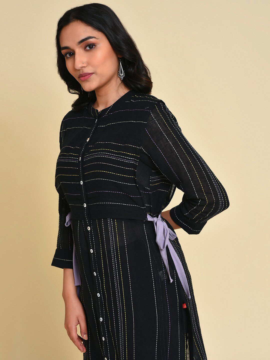 W Striped Thread Work Pure Cotton Kurta with Trousers