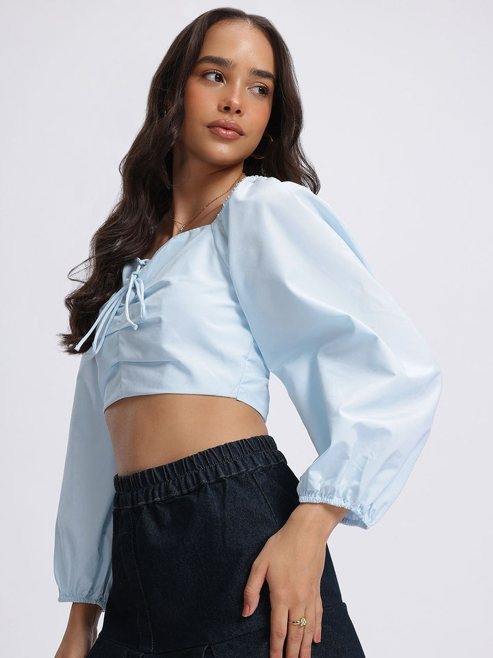 DressBerry Pastel Paradise Tie-Up Pleated Smocked Back Crop Top
