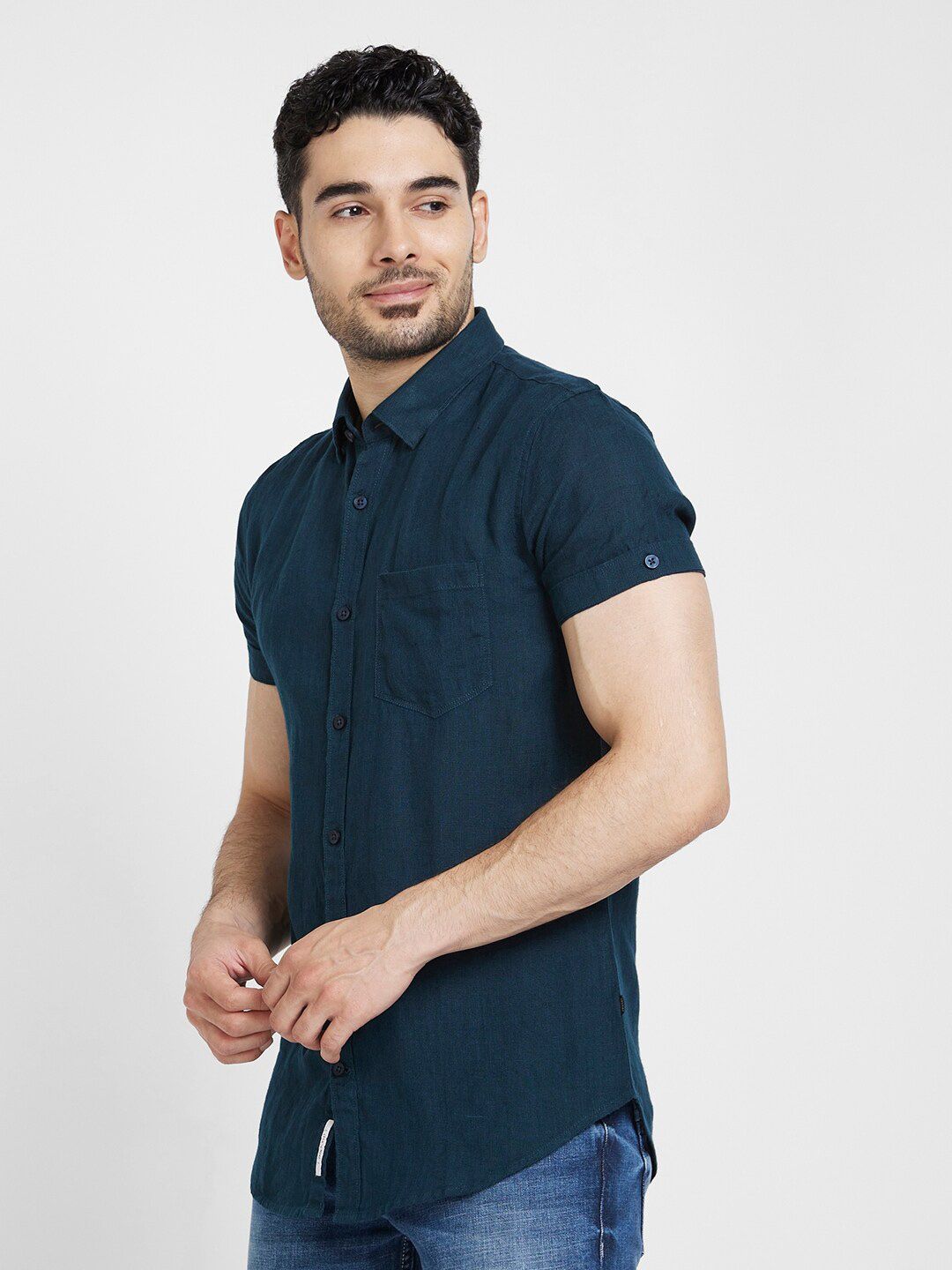 SPYKAR Short Sleeves Slim Fit Classic Casual Linen Shirt