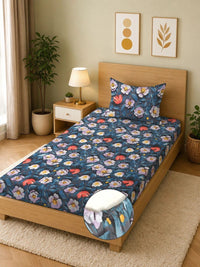 Moda Rapido X KLOTTHE Blue & Red Floral 400 TC Single Bedsheet with 1 Pillow Covers
