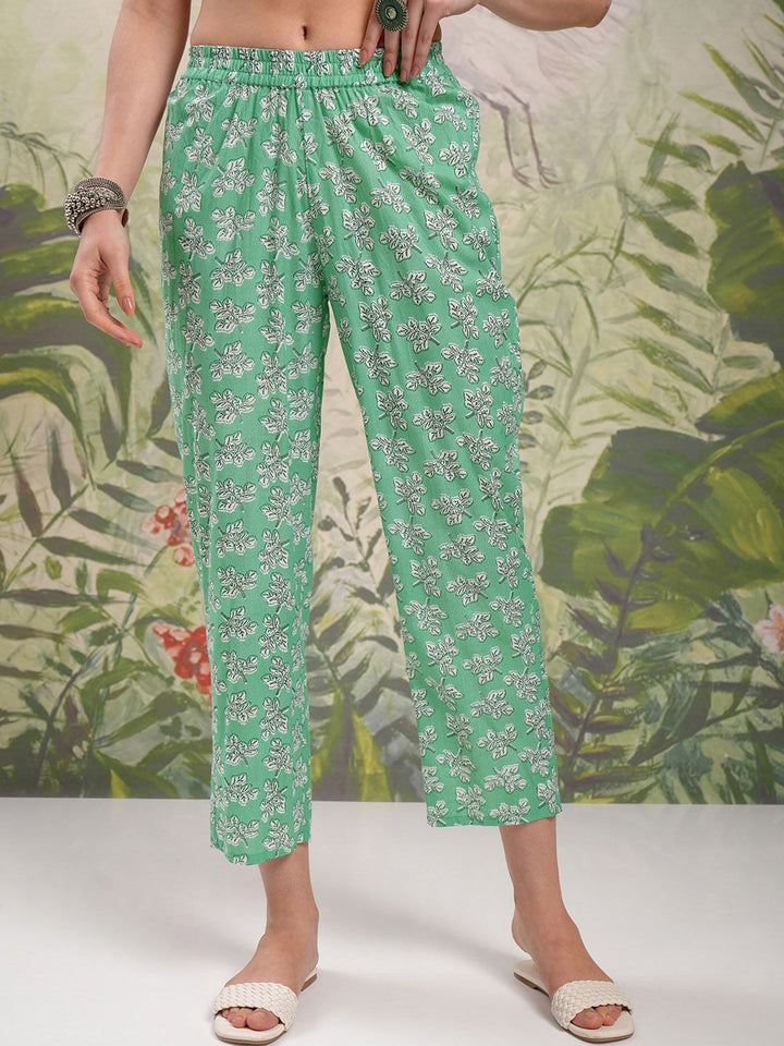 Vishudh White Floral Printed Gotta Patti Pure Cotton A-Line Kurta With Trousers & Dupatta