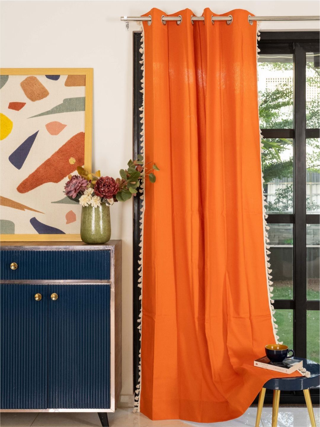 URBAN SPACE Orange & Off White Window Curtain