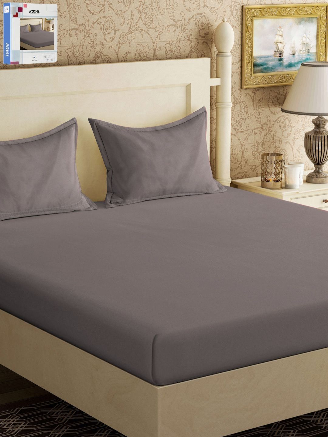 KLOTTHE Grey 300TC Double King Cadar Dengan 2 Sarung Bantal