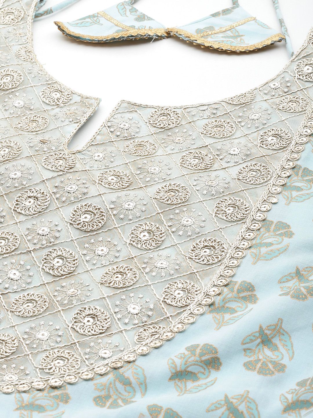 Libas Floral Printed Pleated Gotta Patti Pure Cotton Kurta with Palazzos & Dupatta