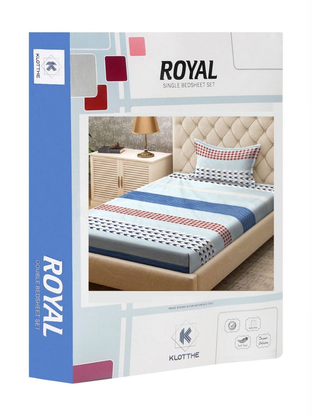 KLOTTHE Blue & Red Striped 300TC Single Bedsheet & Pillow Covers
