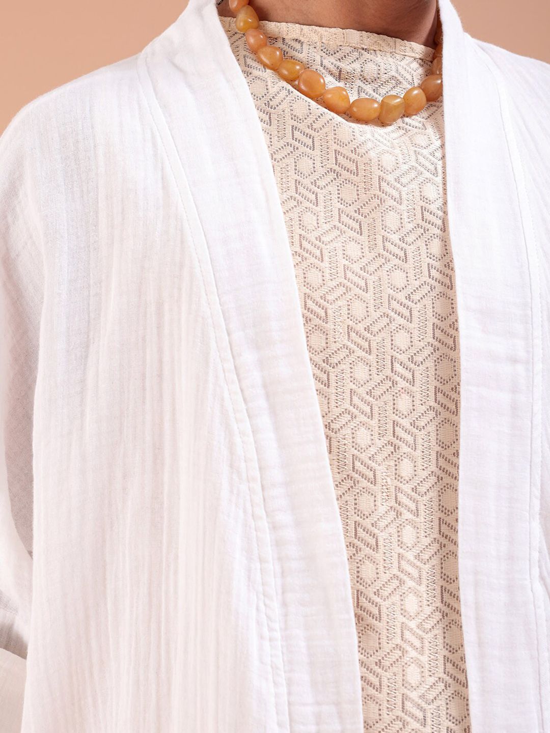 The Indian Garage Co Longline Pure Cotton Open Front Shrug