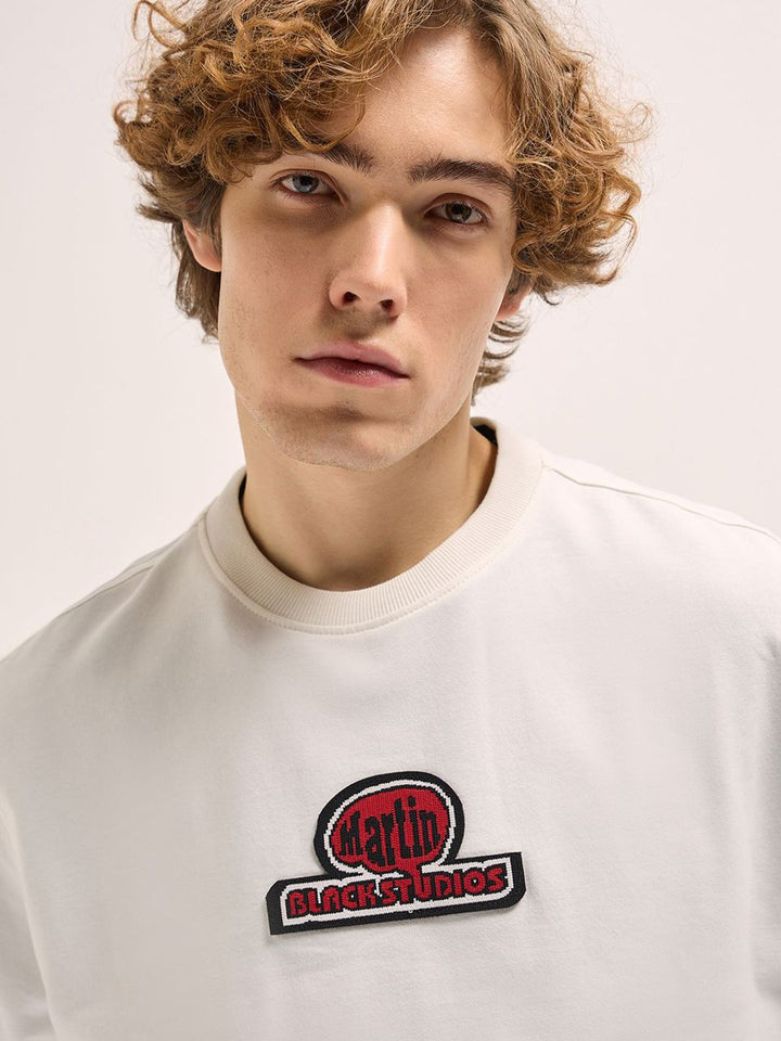 THE BEAR HOUSE Men Printed Pure Cotton Applique Oversized T-shirt