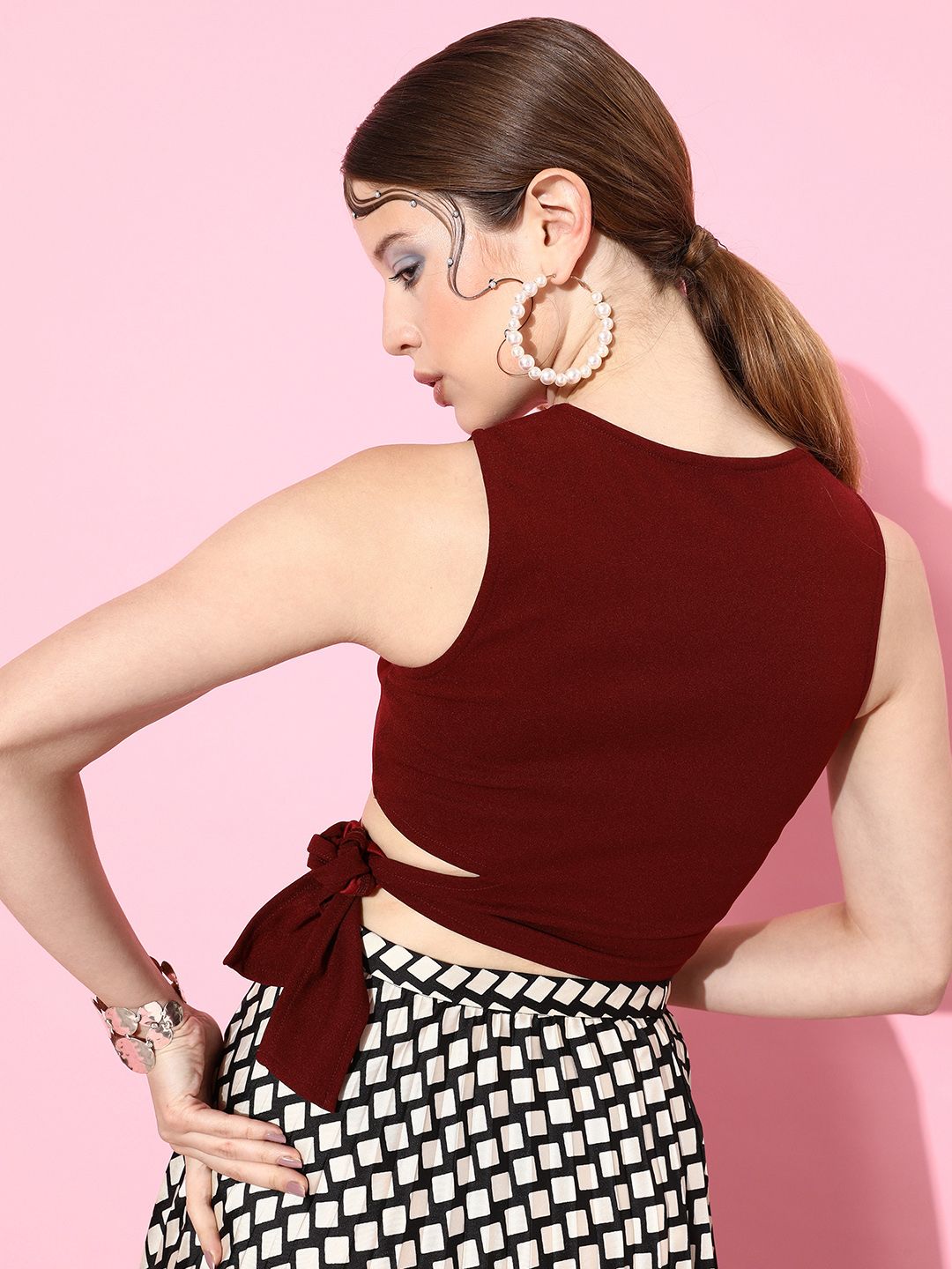 Athena Lovely Maroon Solid Twist & Knot Top