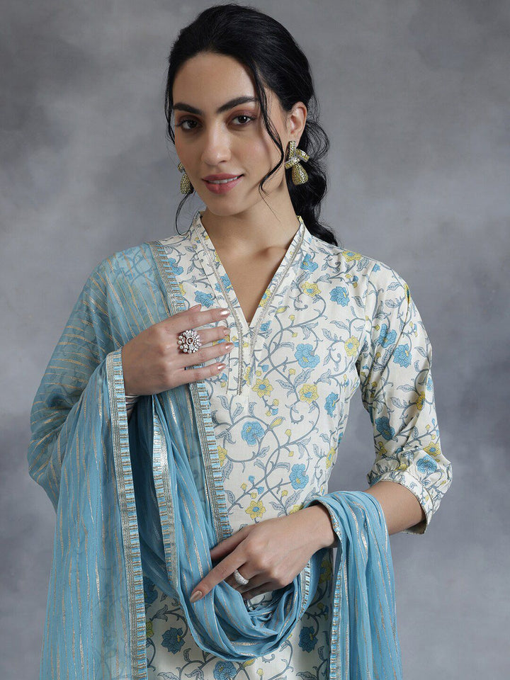 Libas Floral Printed Straight Gotta Patti Pure Cotton Kurta with Salwar & Dupatta