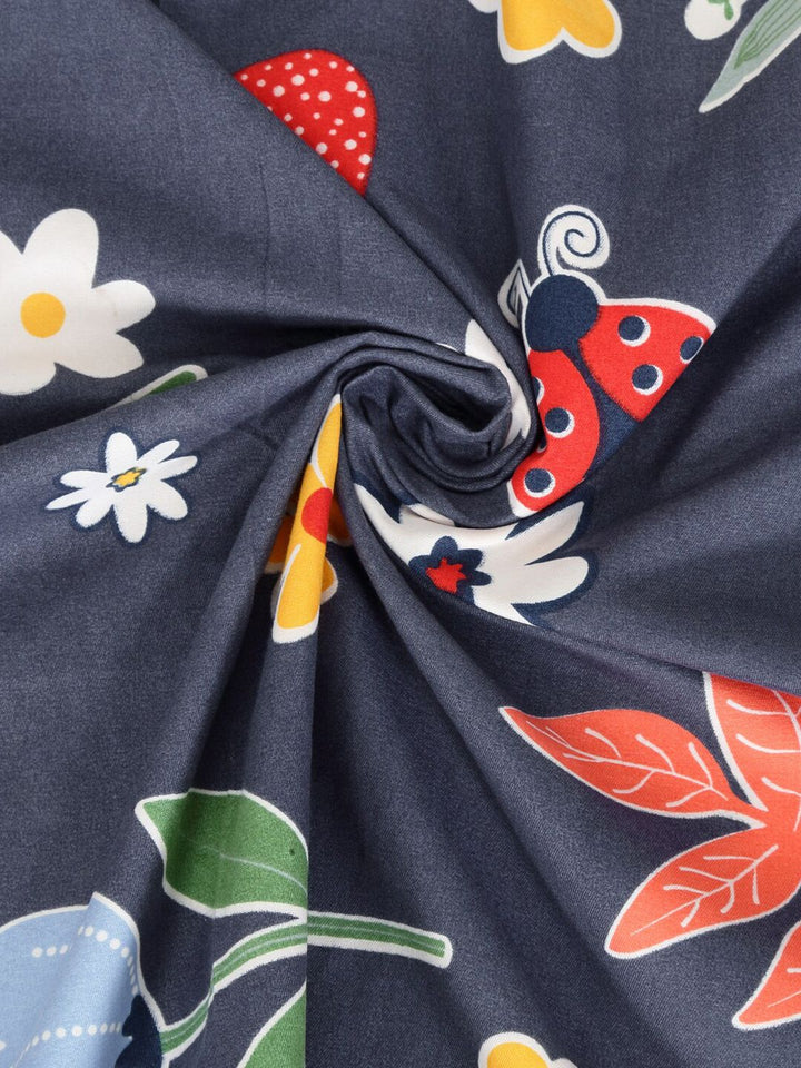 KLOTTHE Blue & Yellow Floral Printed 300 TC Double King Bedsheet With 2 Pillow Covers