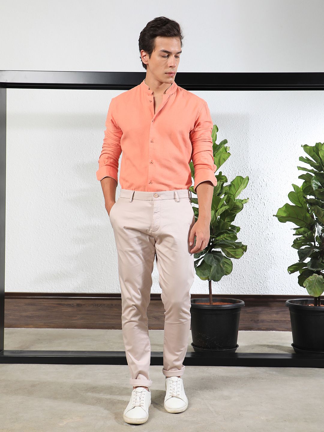 RARE RABBIT Men Shines Slim Fit Mid-Rise Cotton Formal Trouser
