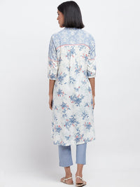 W Women Floral Printed Shirt Collar Kurta