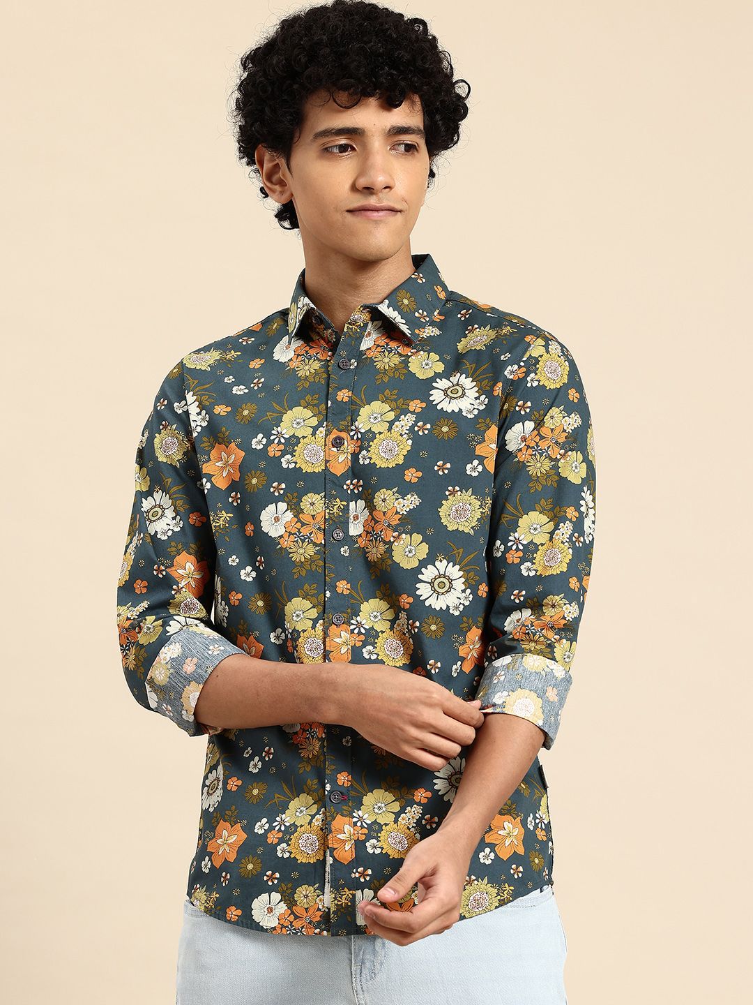 Being Human Floral Printed Slim Fit Pure Cotton Shirt