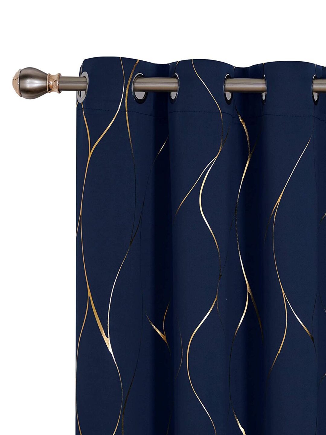 URBAN SPACE Navy Blue & Gold-Toned Printed Black Out Window Curtain